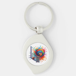 Colourful Basketball Tie Dye Colour Splash Basketb Key Ring