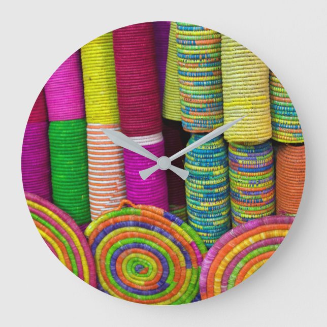 Colourful Baskets At Market Large Clock (Front)