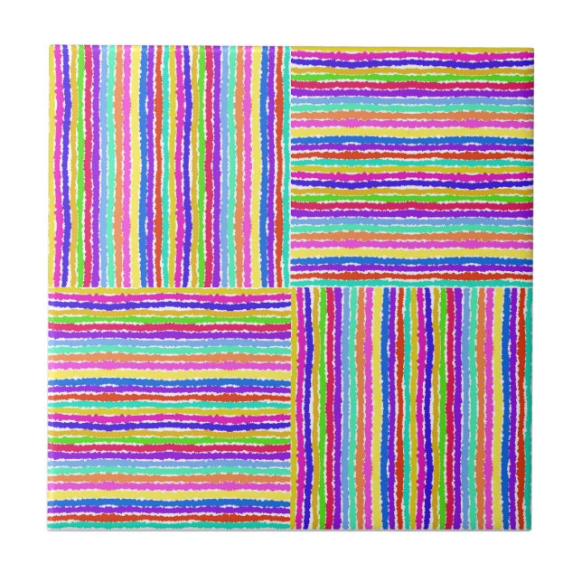 Colourful Basketweave Hand Drawn Tile (Front)