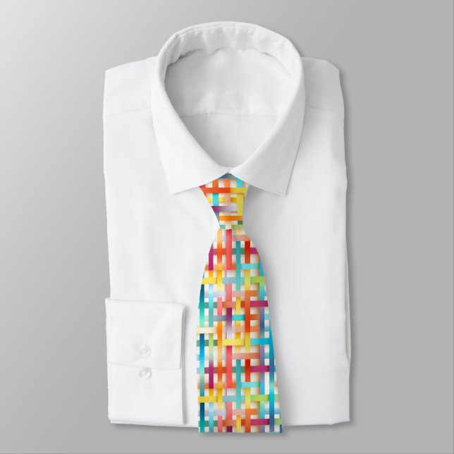Colourful Basketweave Pattern Tie (Tied)