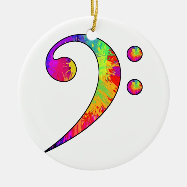 Colourful Bass Clef Ceramic Tree Decoration (Front)