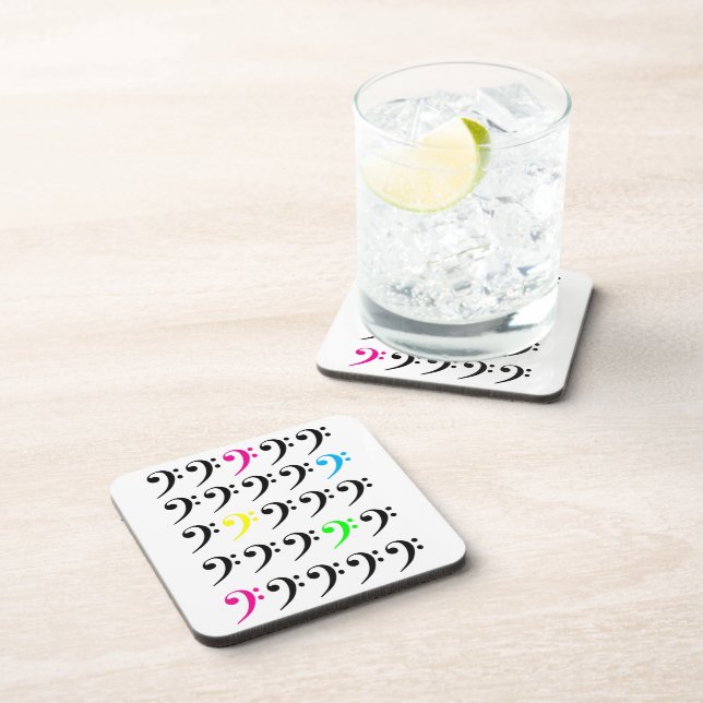 Colourful Bass Clef Cork Coaster (Right Side)
