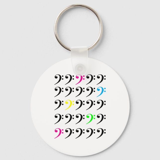 Colourful Bass Clef Grid Pattern Music Lover Key Ring (Front)