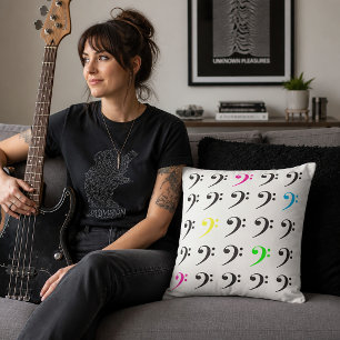 Colourful Bass Clef Neon Music Art Cushion