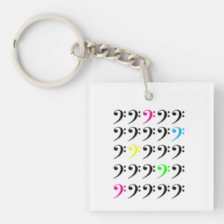 Colourful Bass Clef Neon Music Art for Musicians Key Ring