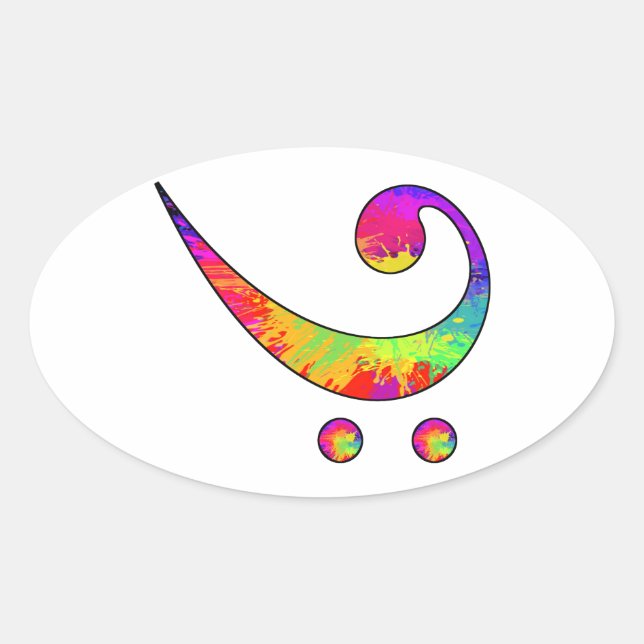 Colourful Bass Clef Oval Sticker (Front)