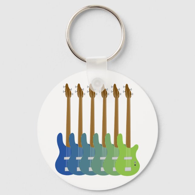 Colourful Bass Guitars Key Ring (Front)
