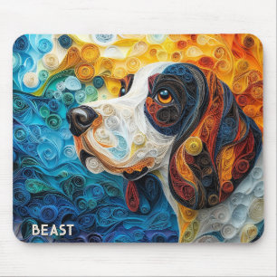 Colourful Basset Hound Paper Quilling Portrait Mouse Mat