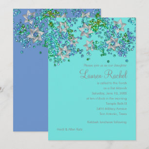 Colourful Bat Mitzvah Silver Star Glittery Confett Invitation