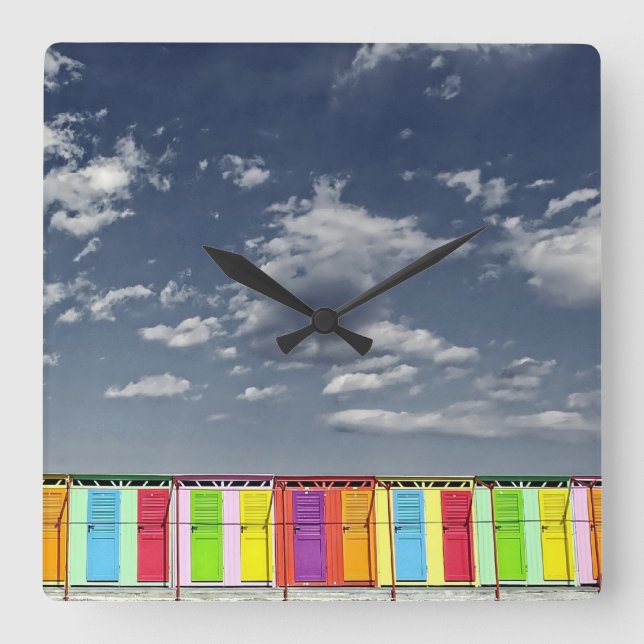 Colourful bathing huts Wall Clock (Front)