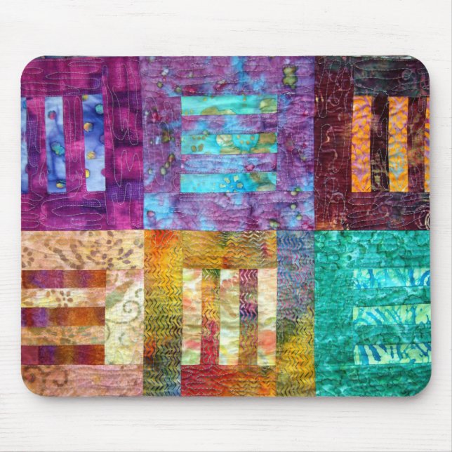 Colourful Batik Quilt Blocks Mouse Mat (Front)