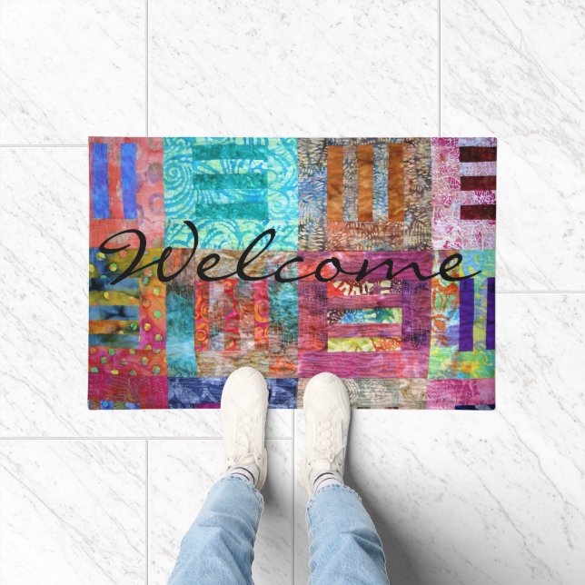 Colourful Batik Squares Quilt Doormat (Indoor)