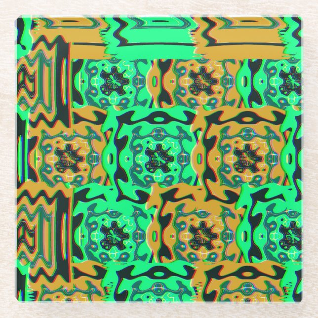 Colourful Bauhaus Geometric Pattern  Glass Coaster (Front)