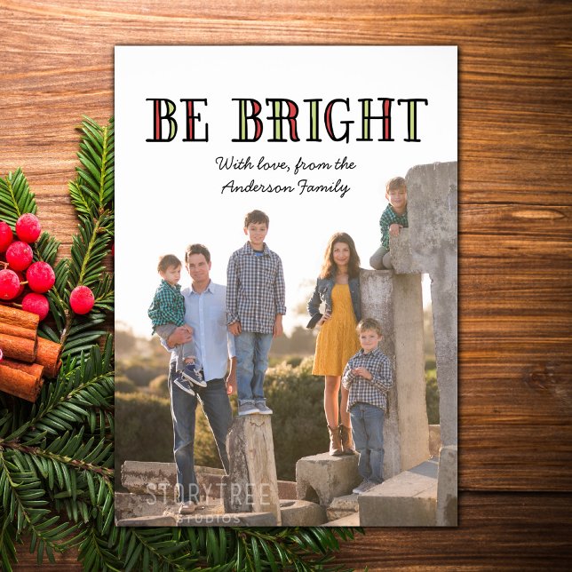 Colourful Be Bright Holiday Photo Flat Card (Colorful Be Bright Holiday Photo Card)