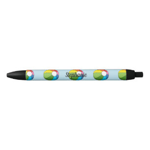 Colourful Beach Ball Add your Name Black Ink Pen