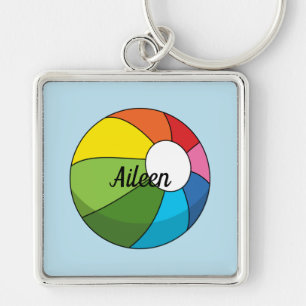 Colourful Beach Ball   Add your Name Key Ring