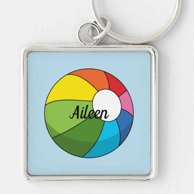 Colourful Beach Ball | Add your Name Key Ring (Front)