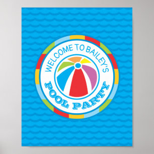 Colourful Beach Ball Pool Party Welcome Sign
