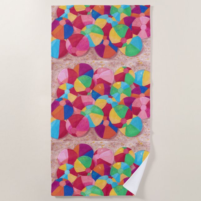 Colourful Beach Balls Collage on Sand Beach Towels (Front)