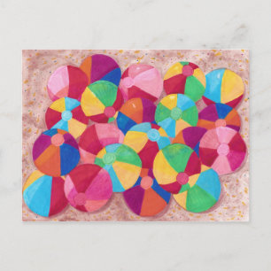 Colourful Beach Balls Collage on Sand Postcards