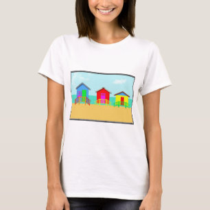 Colourful Beach Cabanas at the Shoreline T-Shirt