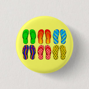 Colourful beach flip-flops 3 cm round badge