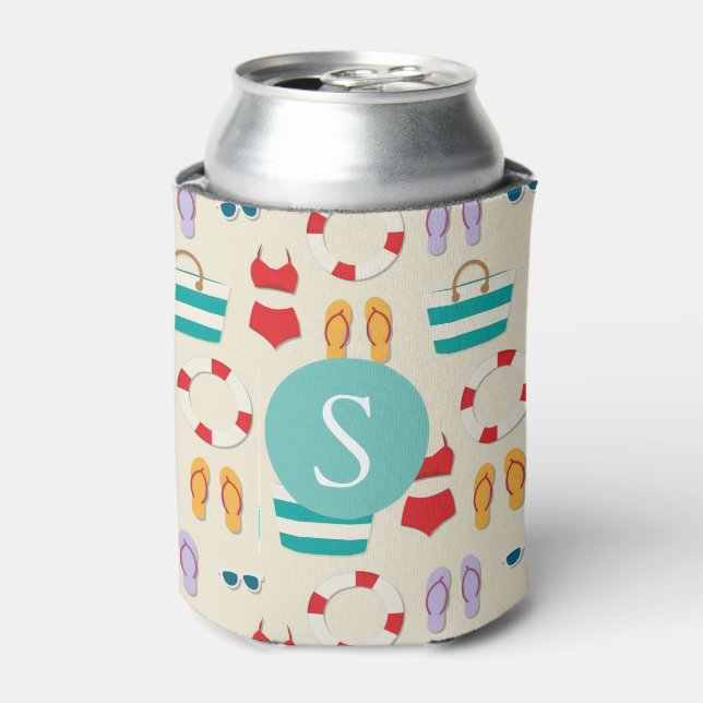 Colourful Beach Holiday Pattern Personalised Can Cooler (Can Front)