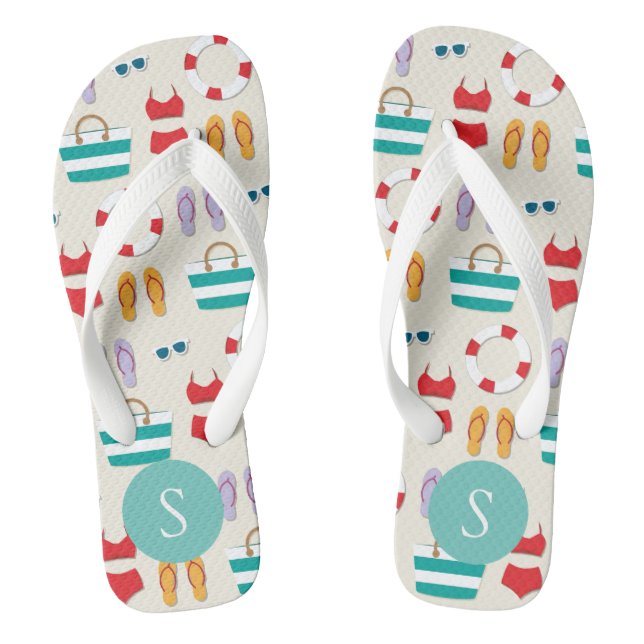 Colourful Beach Holiday Pattern Personalised Flip Flops (Footbed)