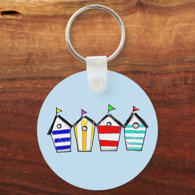 Colourful Beach Hut Illustration Key Ring (Front)