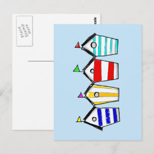 Colourful Beach Hut Illustration Postcard