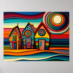 Colourful Beach Huts art  Poster