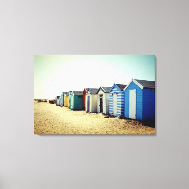 Colourful Beach Huts In The Sun Canvas Print (Front)