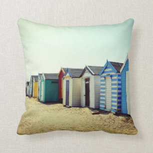 Colourful Beach Huts In The Sun Cushion