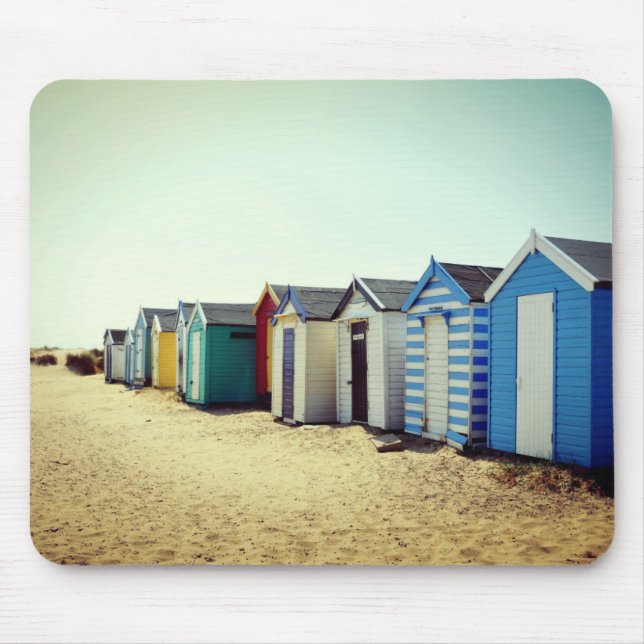 Colourful Beach Huts In The Sun Mouse Mat (Front)
