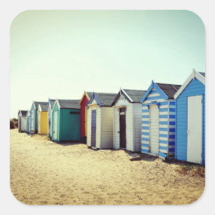 Colourful Beach Huts In The Sun Square Sticker