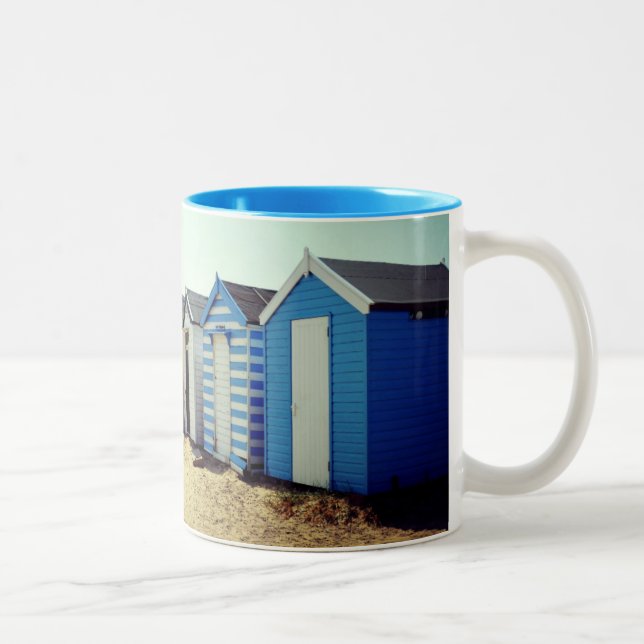 Colourful Beach Huts In The Sun Two-Tone Coffee Mug (Right)