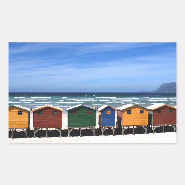 Colourful Beach Huts Rectangular Sticker (Front)