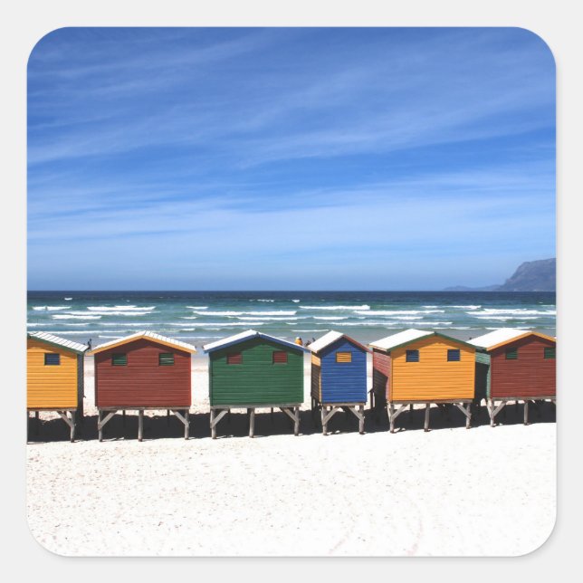 Colourful Beach Huts Square Sticker (Front)