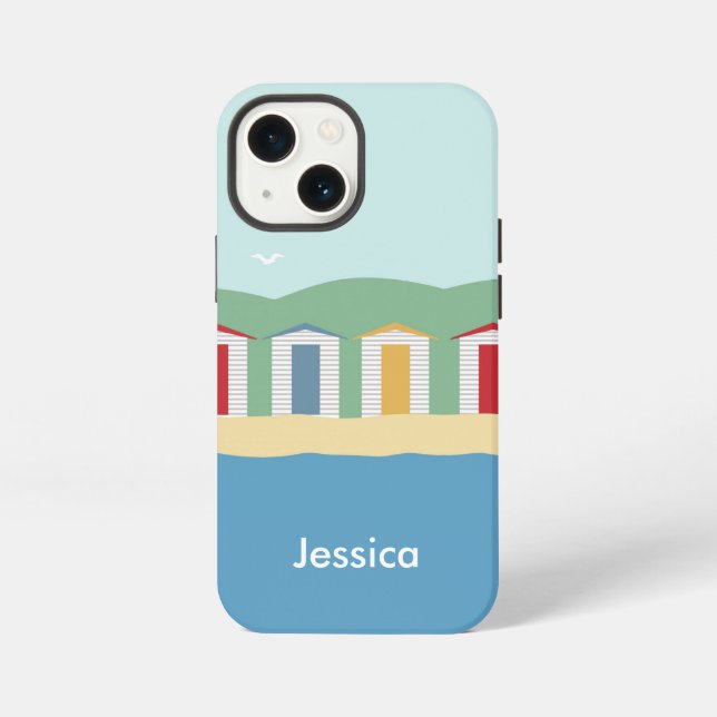Colourful Beach Huts Summer Personalised iPhone Case (Back)