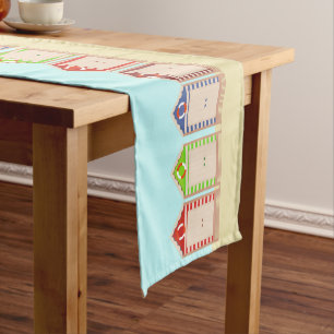 Colourful Beach Huts Summer Short Table Runner