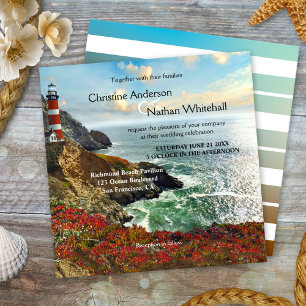 Colourful Beach Lighthouse Wedding Invitation