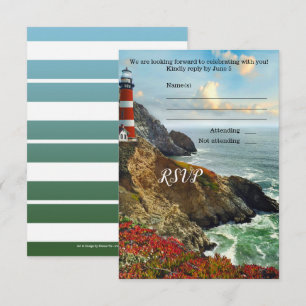 Colourful Beach Lighthouse Wedding RSVP Card