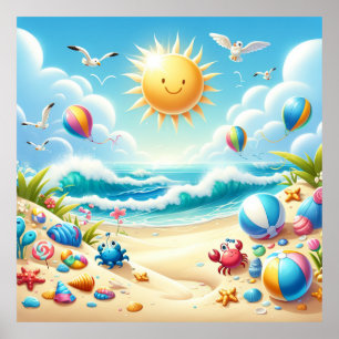 Colourful Beach Nursery Poster