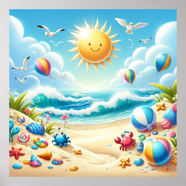 Colourful Beach Nursery Poster (Front)