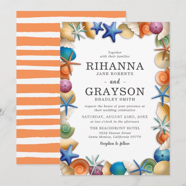 Colourful Beach Seashell Wedding Invitation (Front/Back)