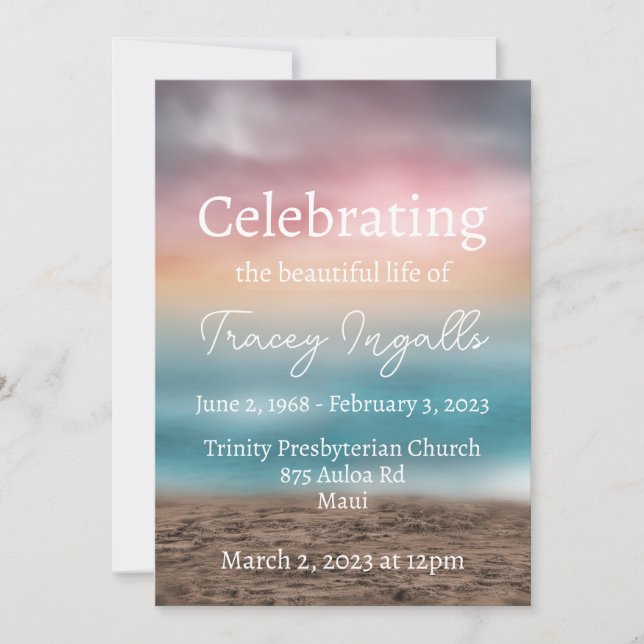 Colourful Beach Sunset Funeral Invitation (Front)