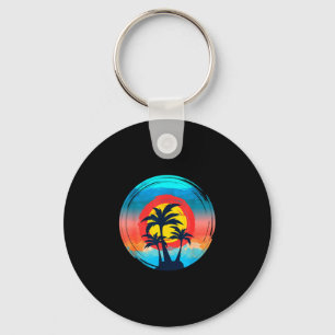 Colourful beach sunset sky palm trees for men wome key ring