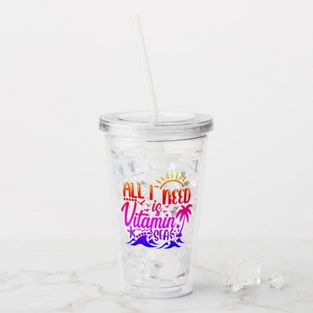 Colourful Beach Themed  Acrylic Tumbler (Front Ice)