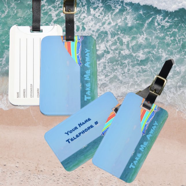 Colourful Beach Umbrella Oceanview Luggage Tag (Creator Uploaded)