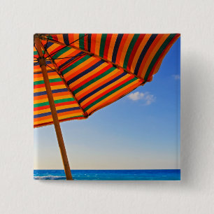 Colourful Beach Umbrella on a Sunny Day Photograph 15 Cm Square Badge